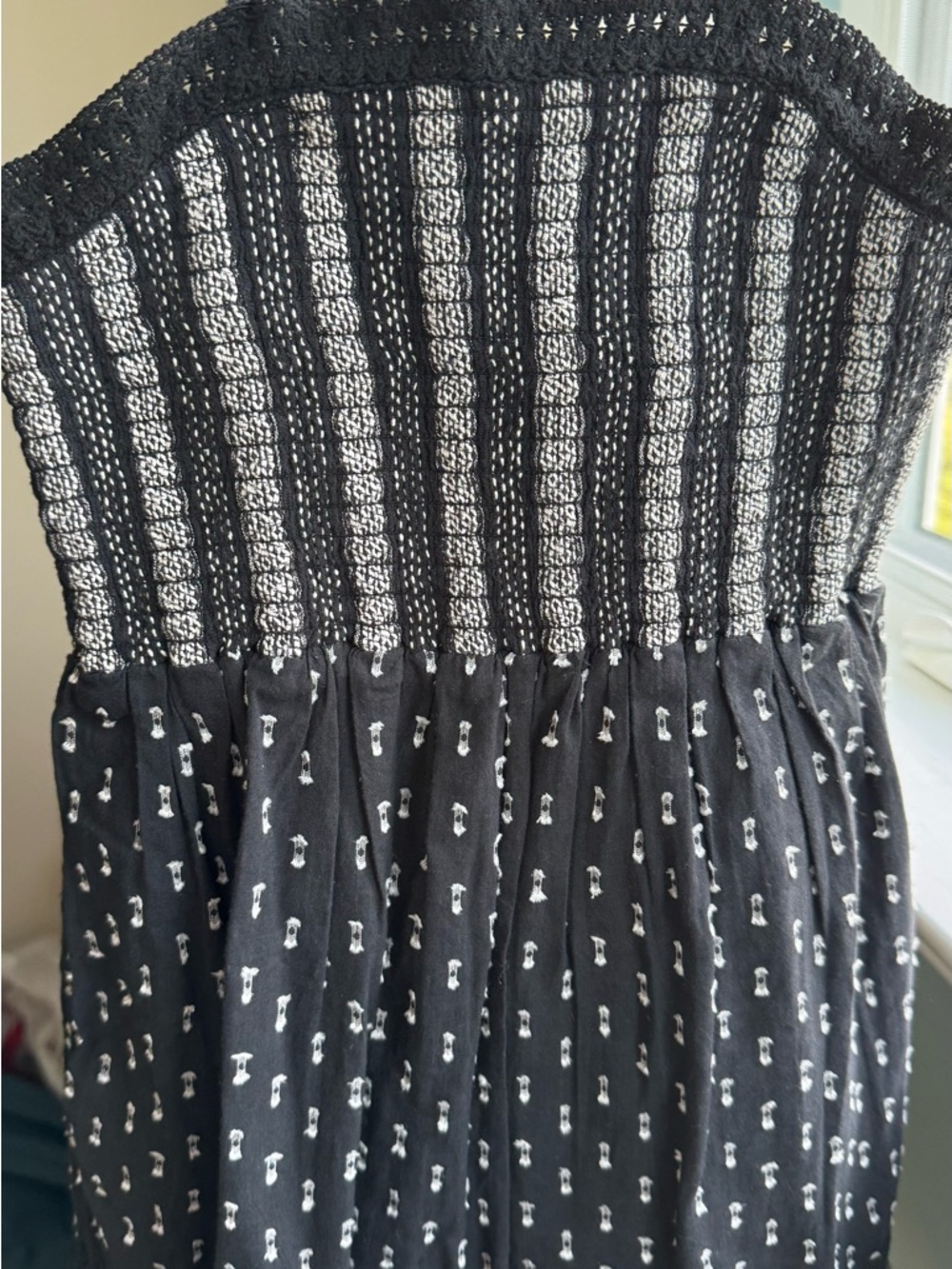 Girls Black Smocked Sundress with White Micro Print NWOT